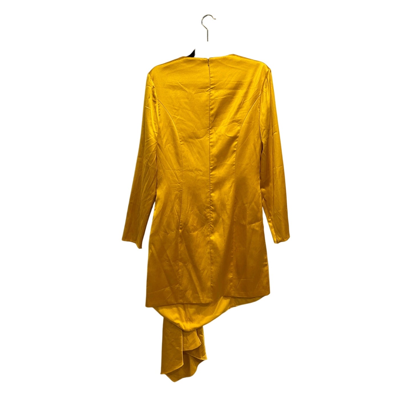 NWT Ieena for Mac Duggal Yellow Asymmetrical Draped Long Sleeve Mini Dress