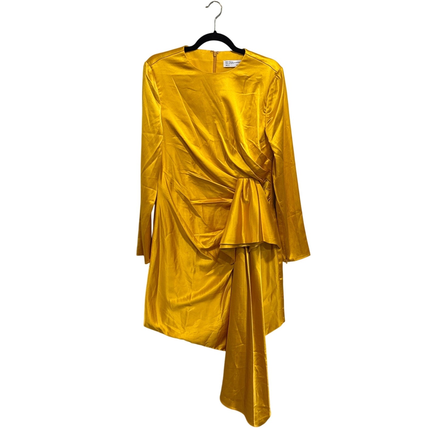 NWT Ieena for Mac Duggal Yellow Asymmetrical Draped Long Sleeve Mini Dress