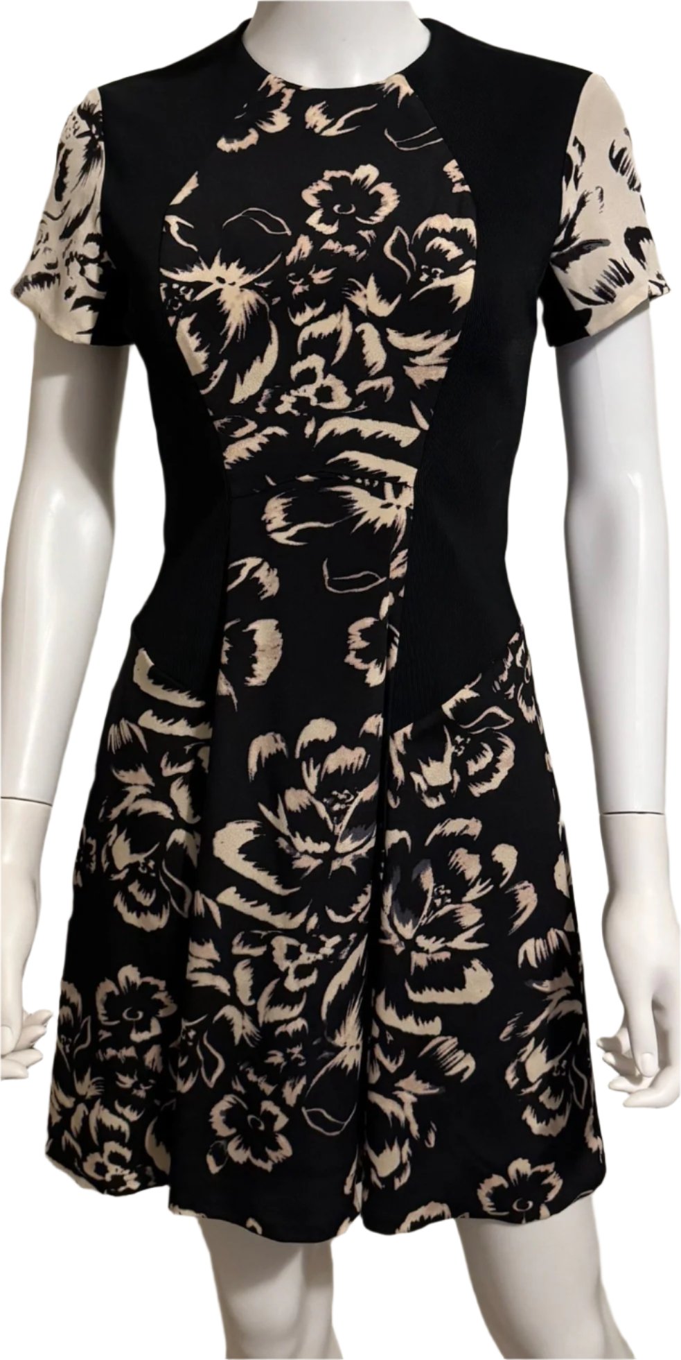 Silk and Knit Ribbed Floral Dress