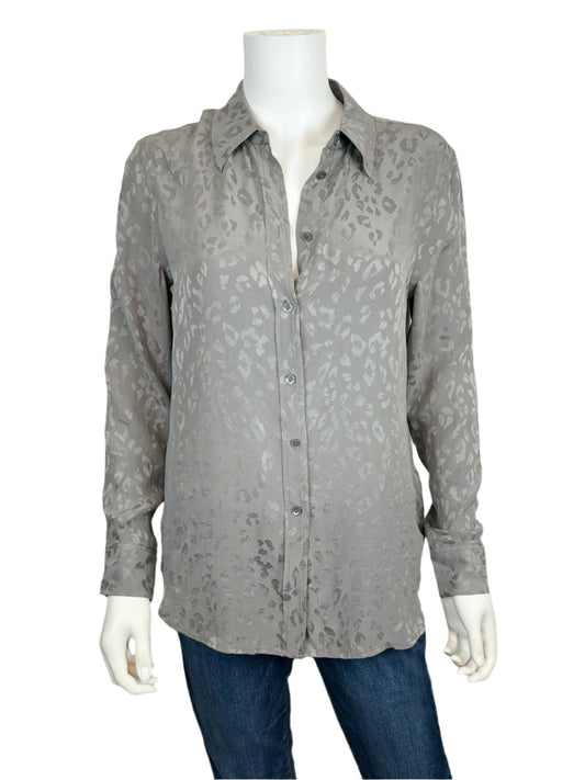 Gray Leopard Print Silk Blouse