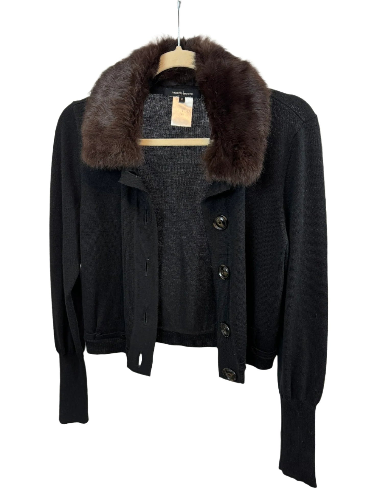 Black Cardigan with Fur Collar