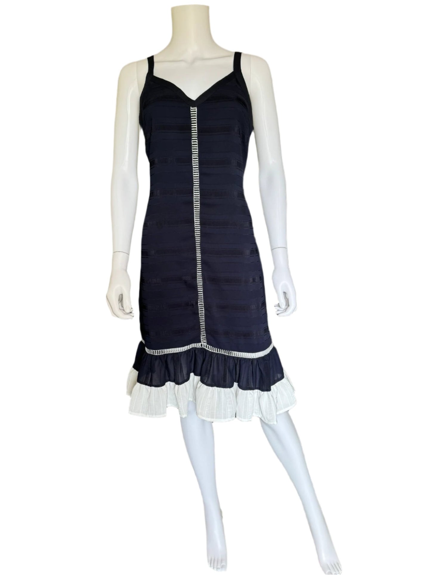 Navy and White Flounce Hem Dress