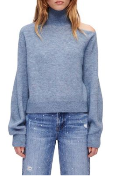 Cutout Ribbed Knit Turtleneck Sweater