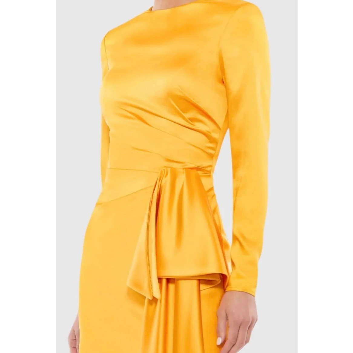 NWT Ieena for Mac Duggal Yellow Asymmetrical Draped Long Sleeve Mini Dress